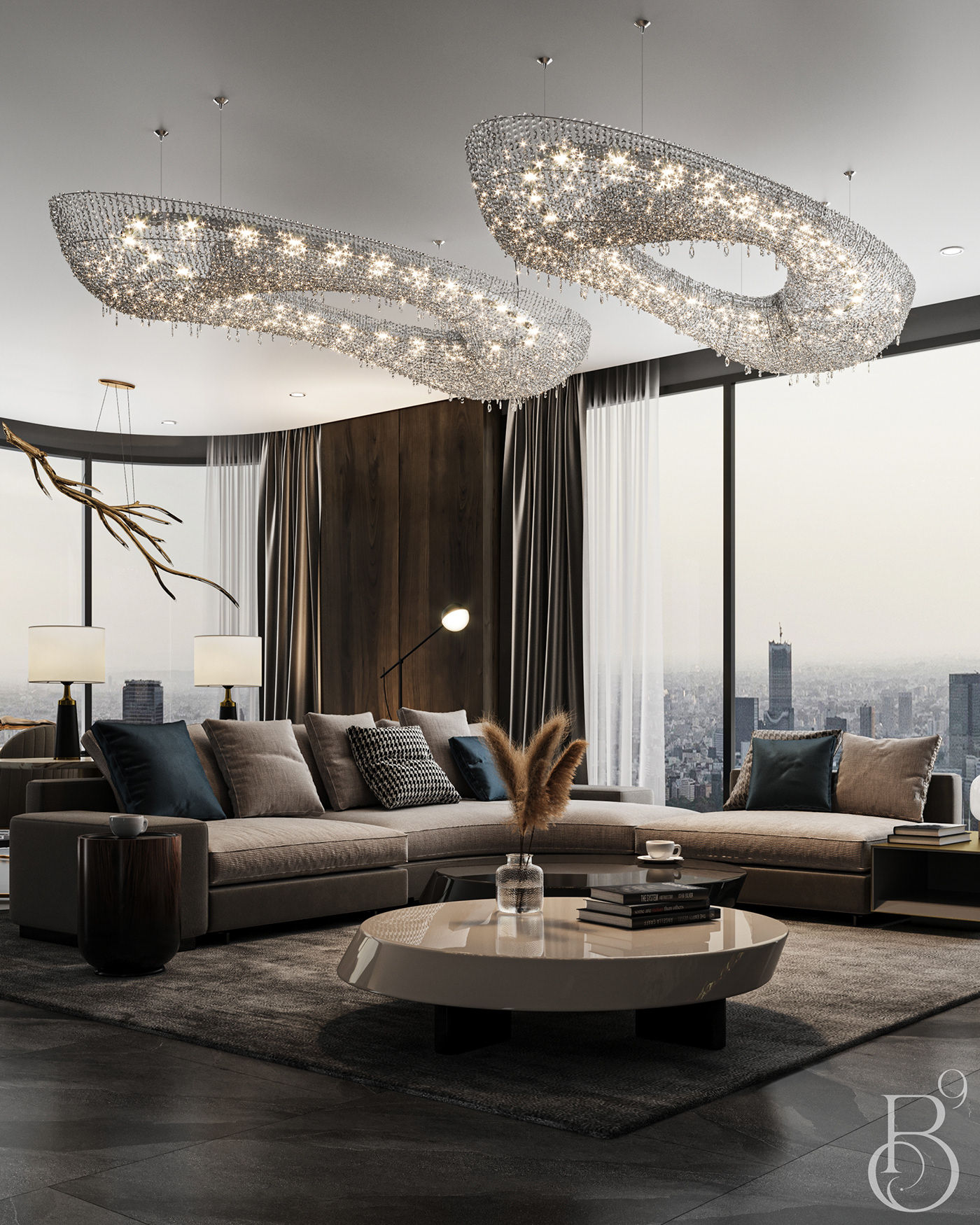 living room Interior design luxury elegant apartment architecture Render interior design  living