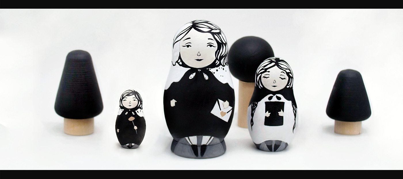 doll design ILLUSTRATION  matryoshka Minimalism monochrome nesting dolls Russian Dolls wooden toys cute handmade