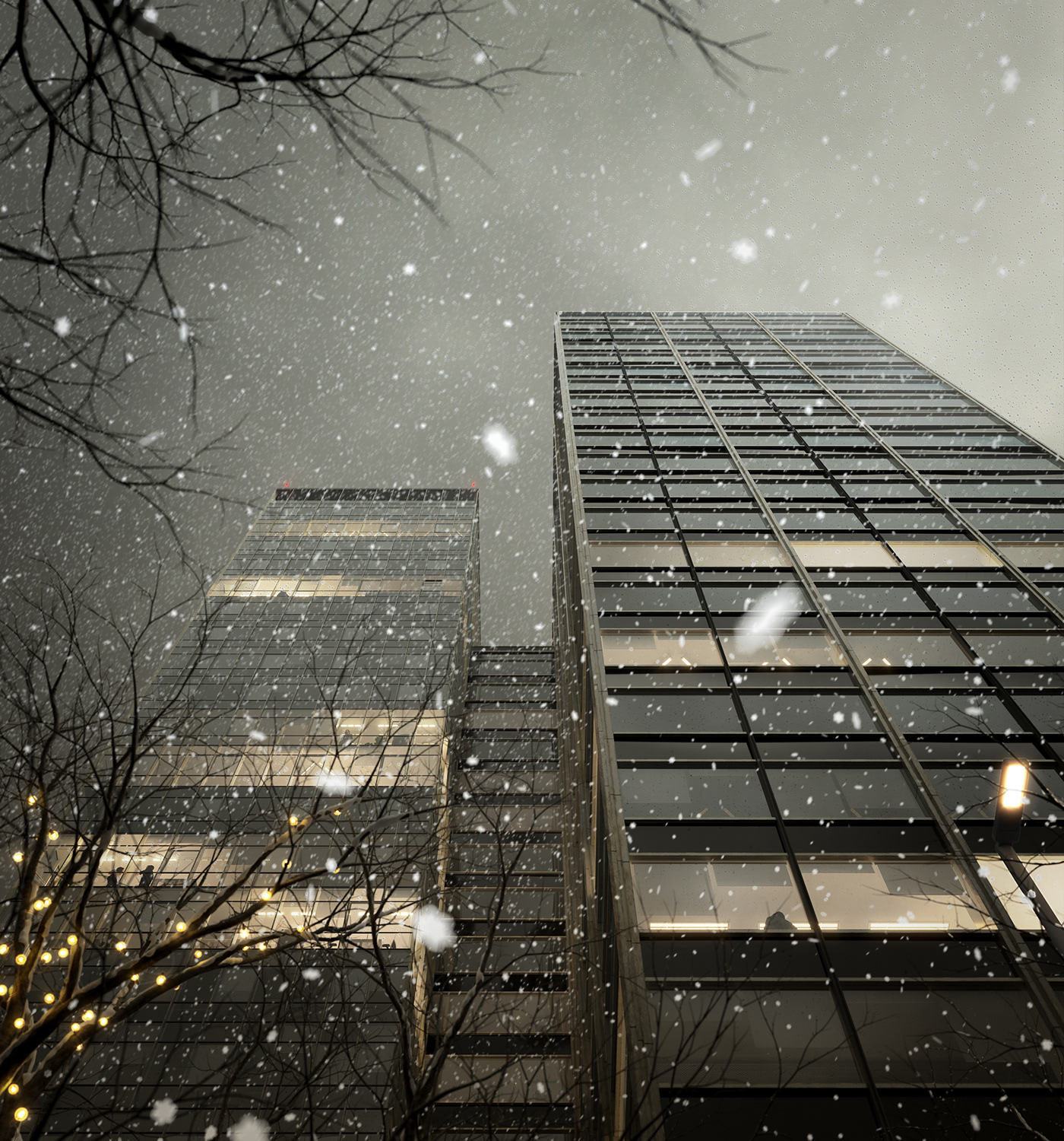 building city Evening New York night snow Tree  winter architecture archviz