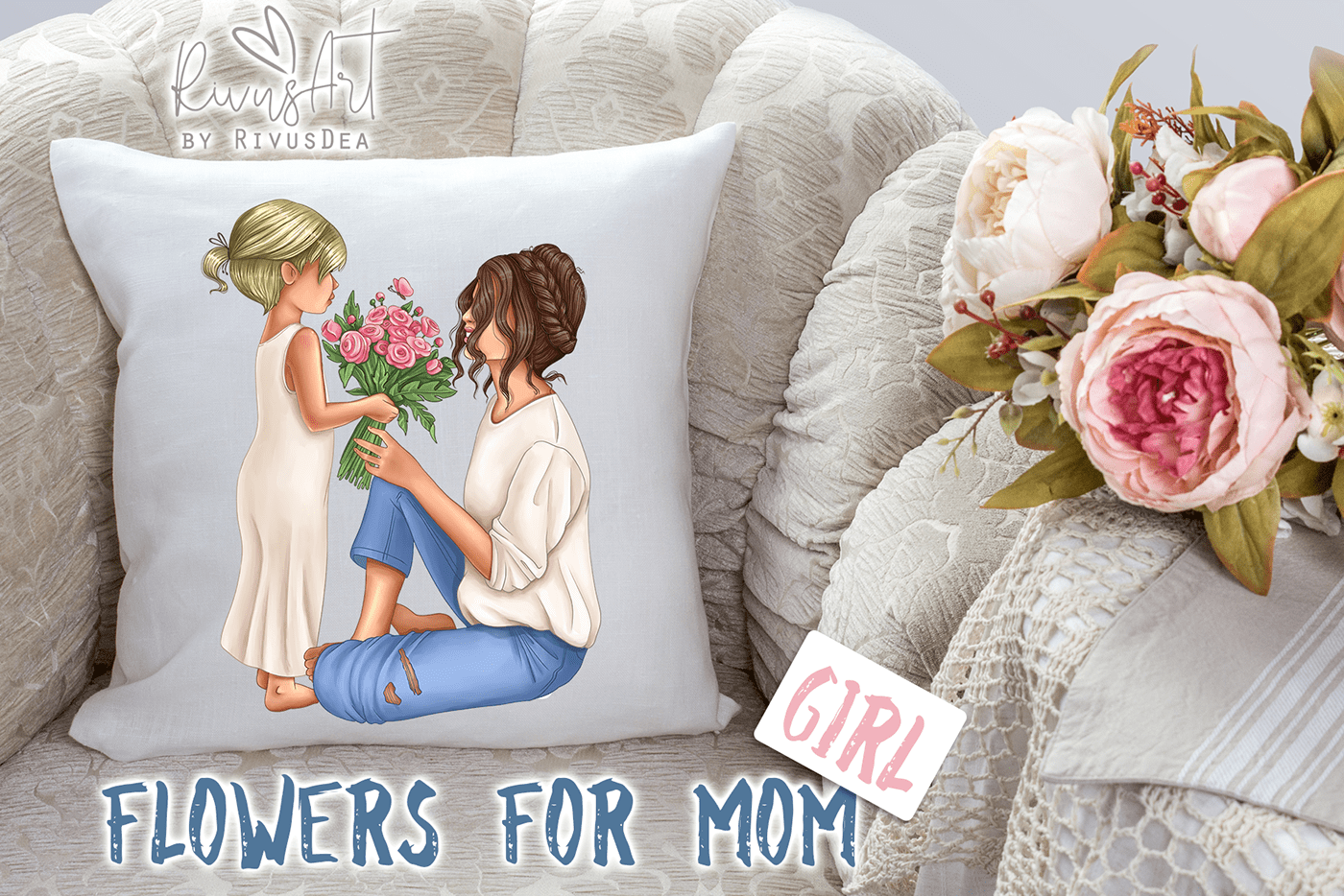 Bouquet clipart DAUGHTER digital family Flowers girl mother mothers day watercolor