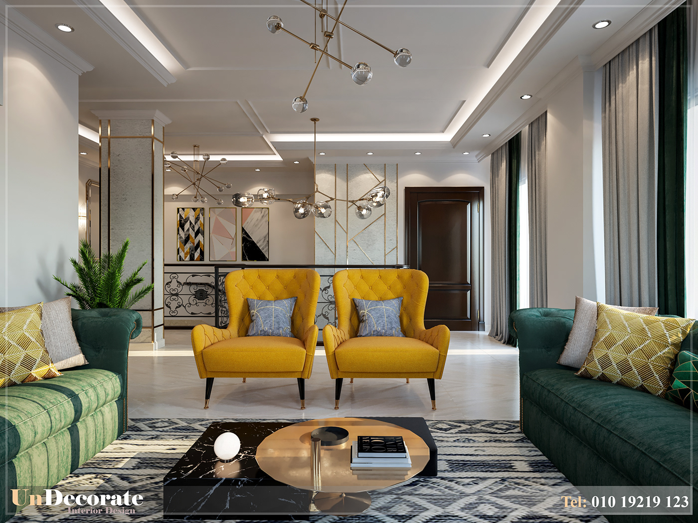 architecture contemporary corona render  Dark Green elegant furniture design  home decor interior design  lining room