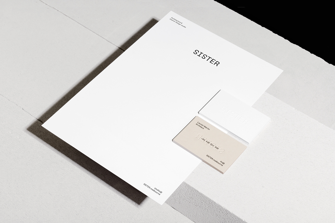 business card notepad colorplan emboss deboss tactile minimal architecture interior design  Site signage