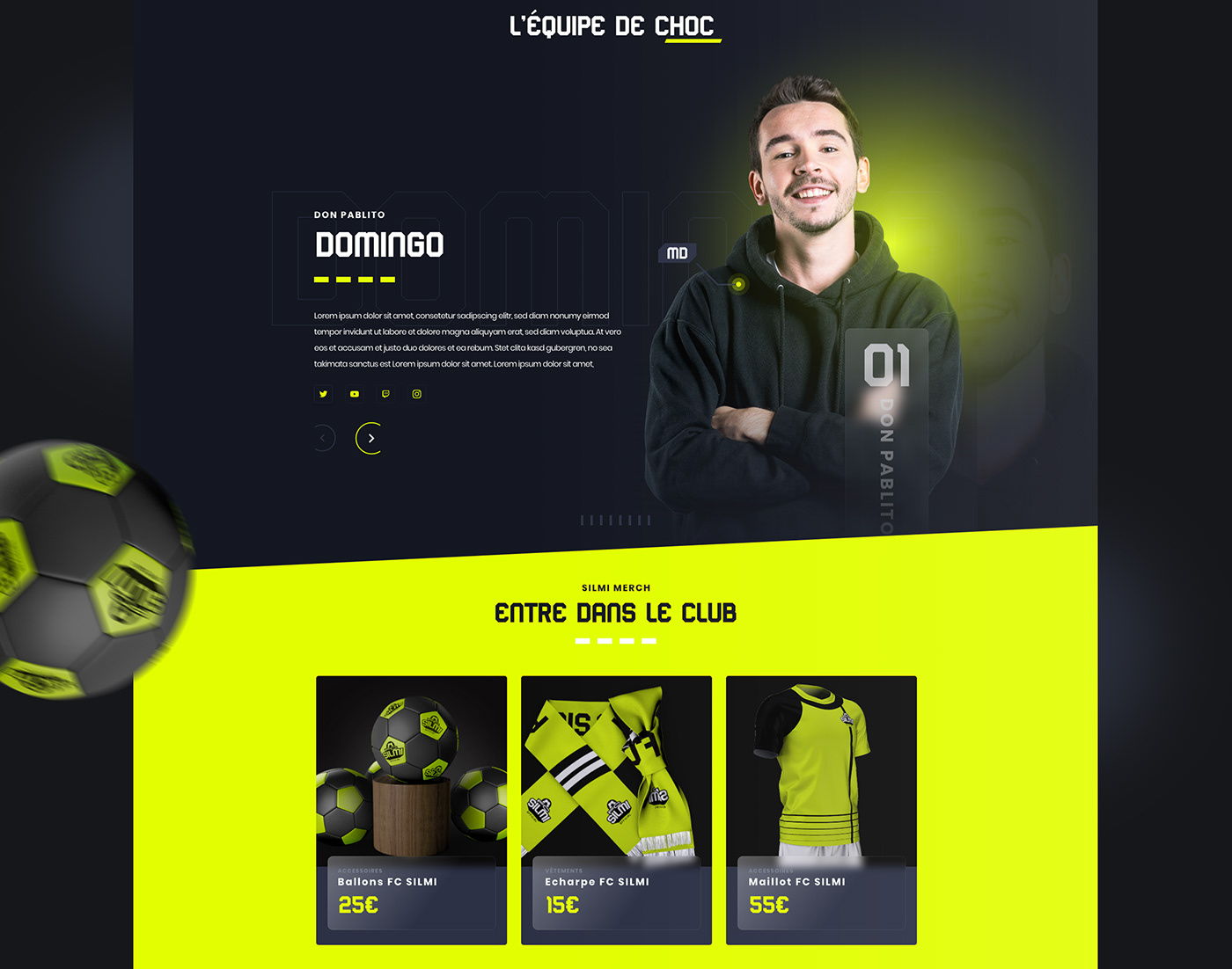 Slider du webdesign du FC SILMI avec domingo