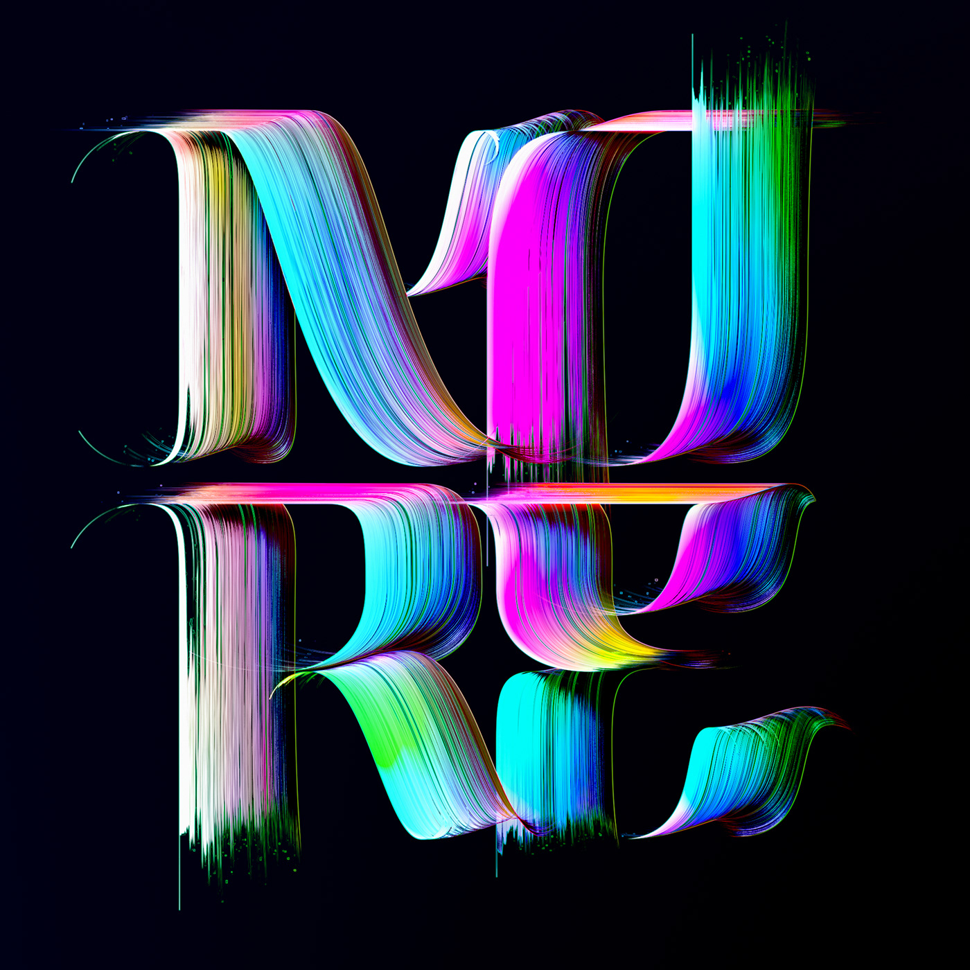 3D typography brush Calligraphy   font lettering neon poster rough typography   vivid
