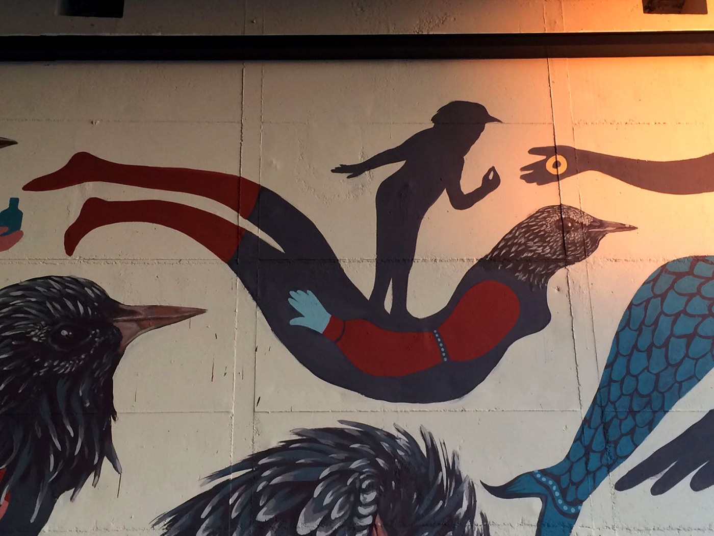 migration Street Art  wall painting birds human pattern culture contemporary art Muralism colors