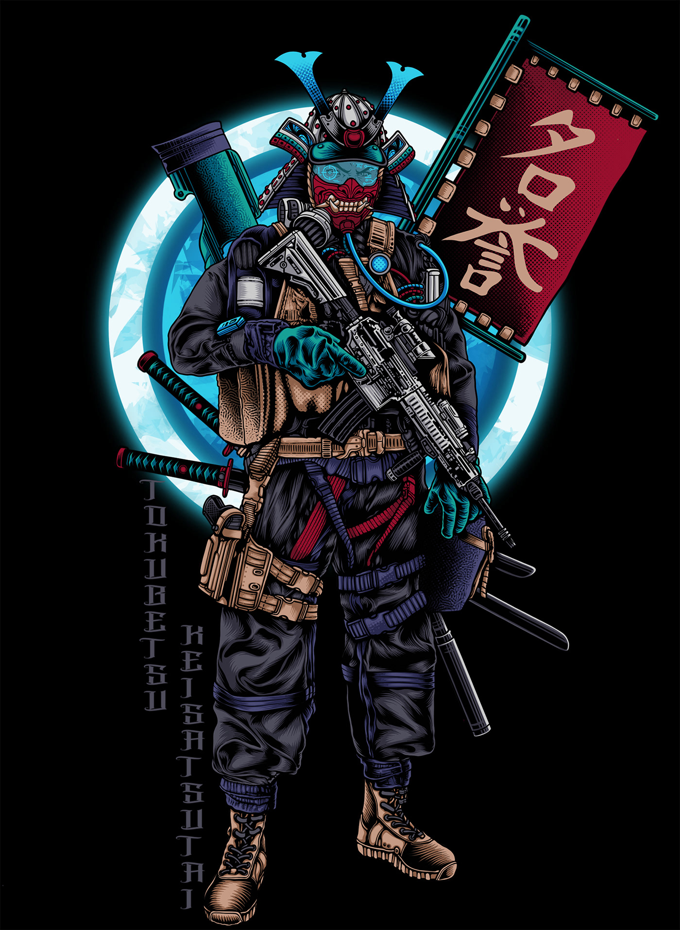 art artwork design designer Illustrator japan japanese police retrowave samurai