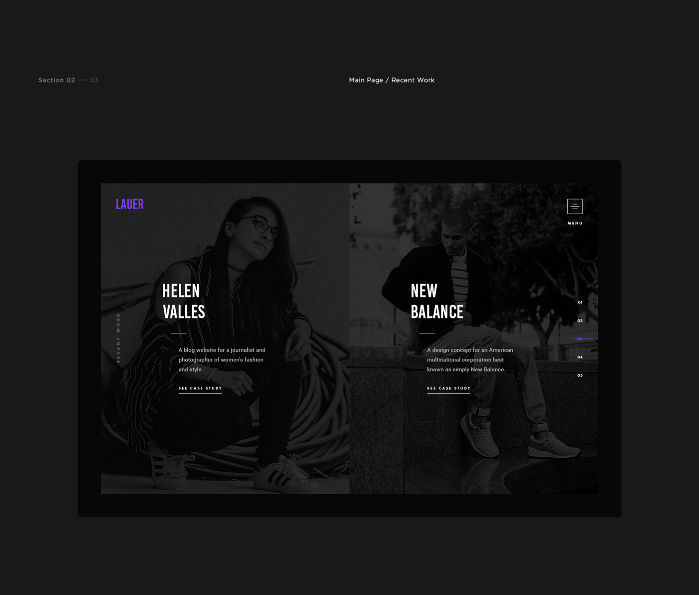 digital creative agency portfolio Website minimal black violet studio dark
