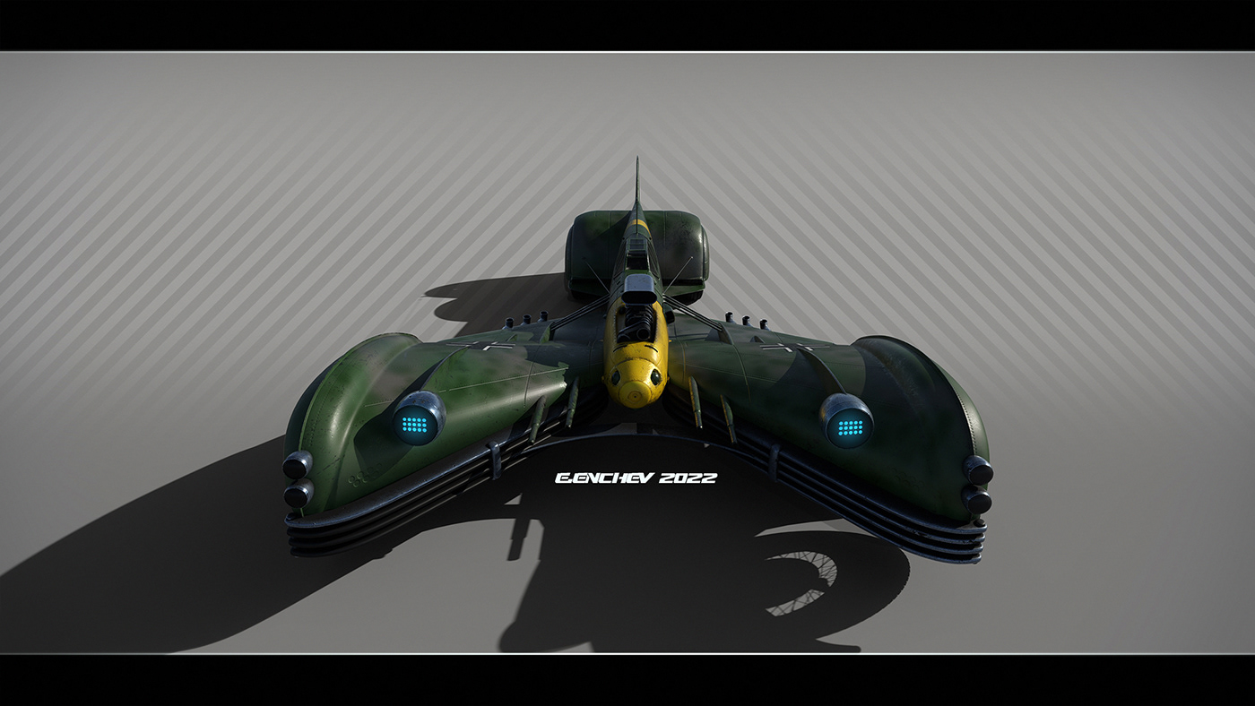 3D automotive   car concept design Retro sci-fi Speeder Vehicle ww2