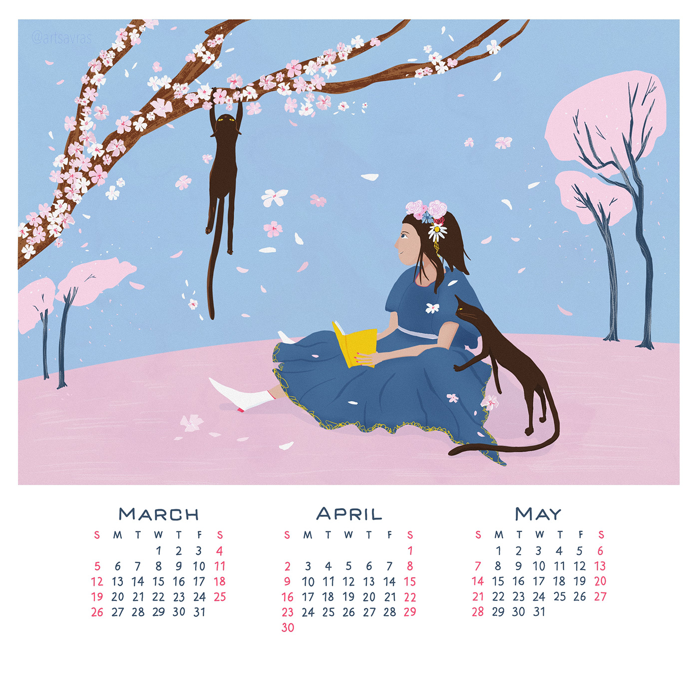 art calendar calendar 2023 calendar design Cat characters Digital Art  digital illustration ILLUSTRATION  season