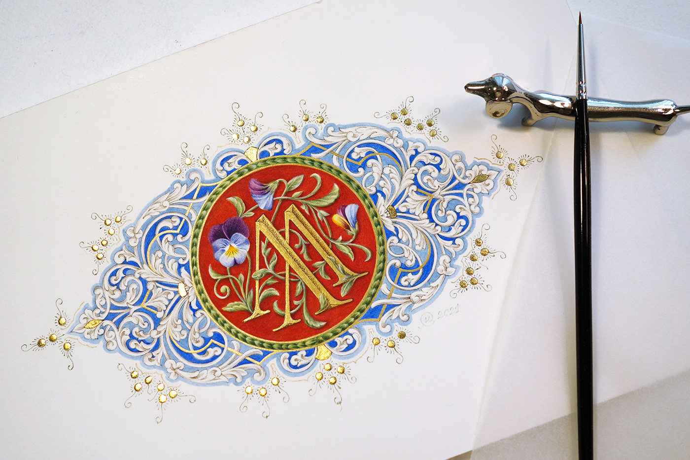 businesscard Drawing  encadreurdart gold handmade illumination monogram ornament Private watercolor
