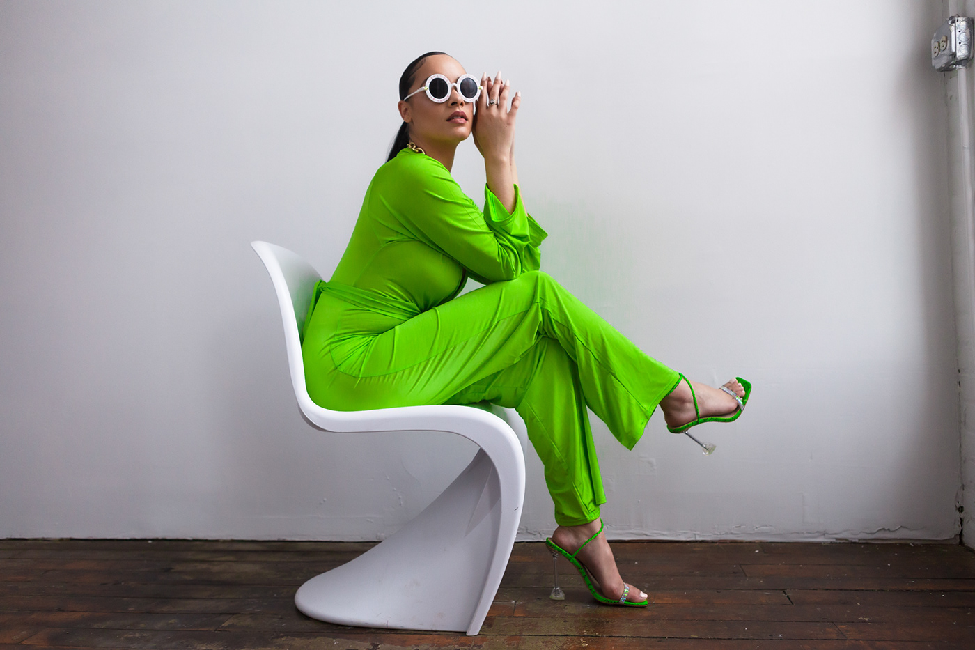 beauty Fashion  fashion photography green jumpsuit photoshoot portrait woman