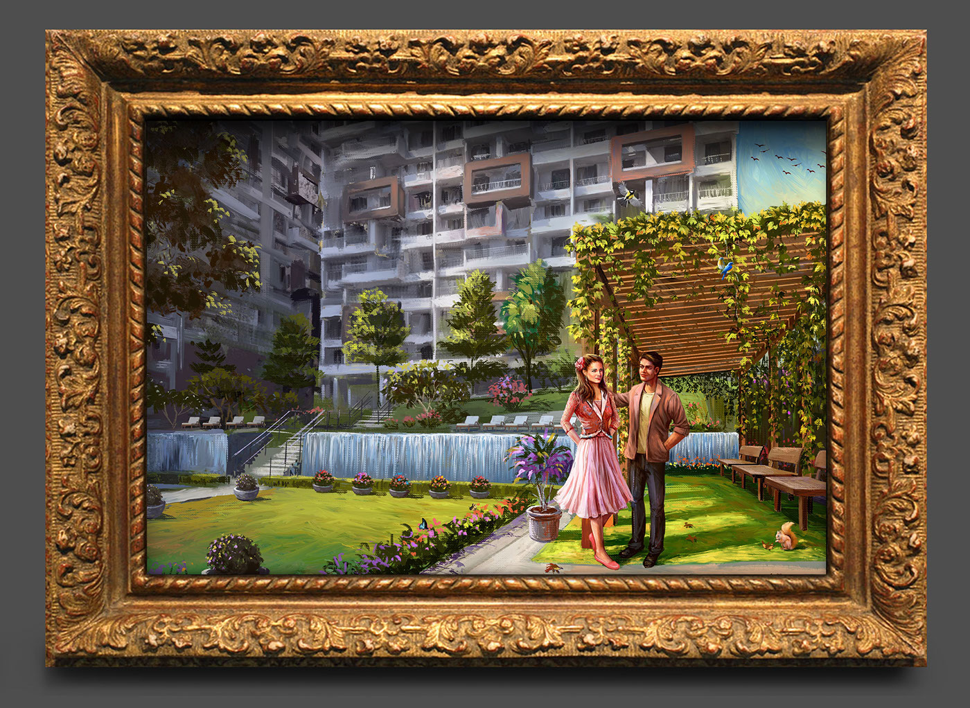 Digital Art  home garden couple