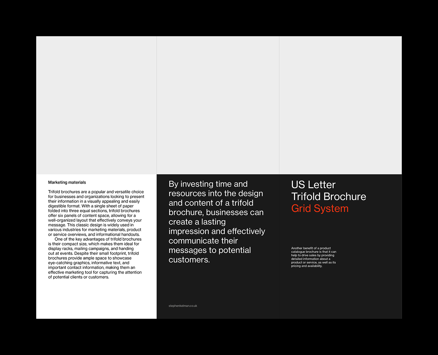 US Letter Trifold Brochure Grid System Template for InDesign | Layout Example