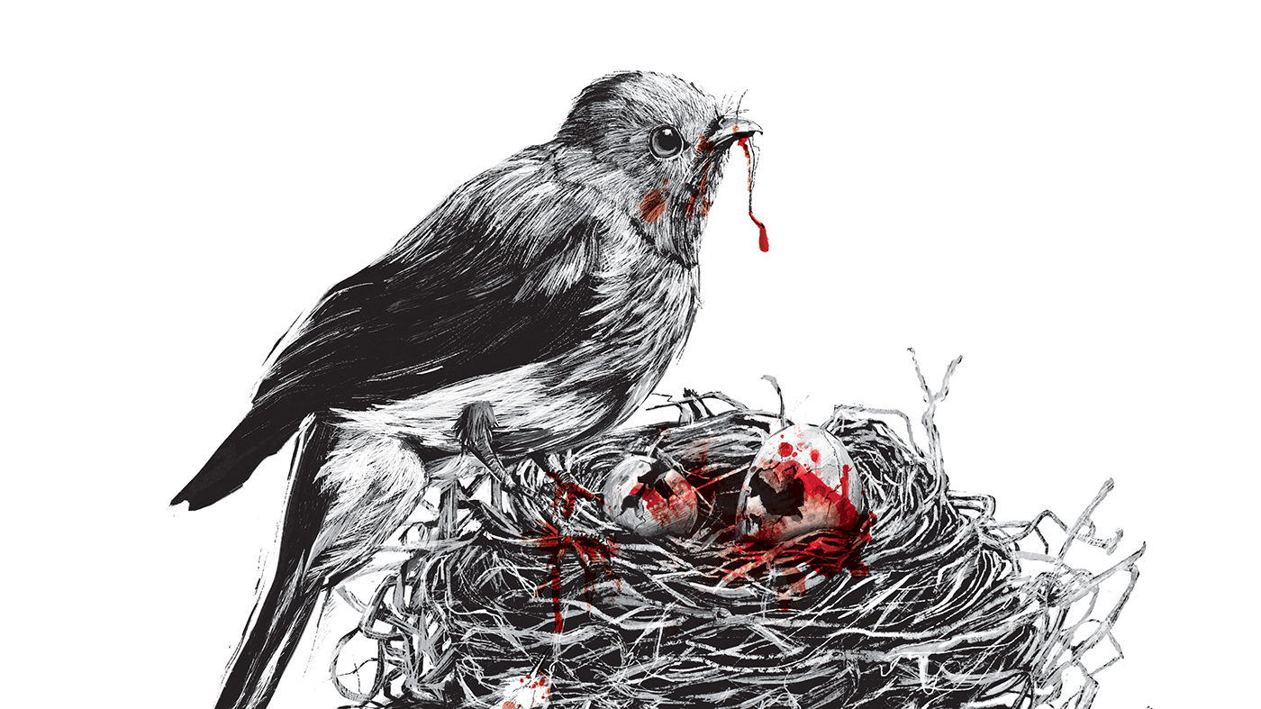 ILLUSTRATION  Digital Art  Scratch Digital scratch black and white hard horror birds