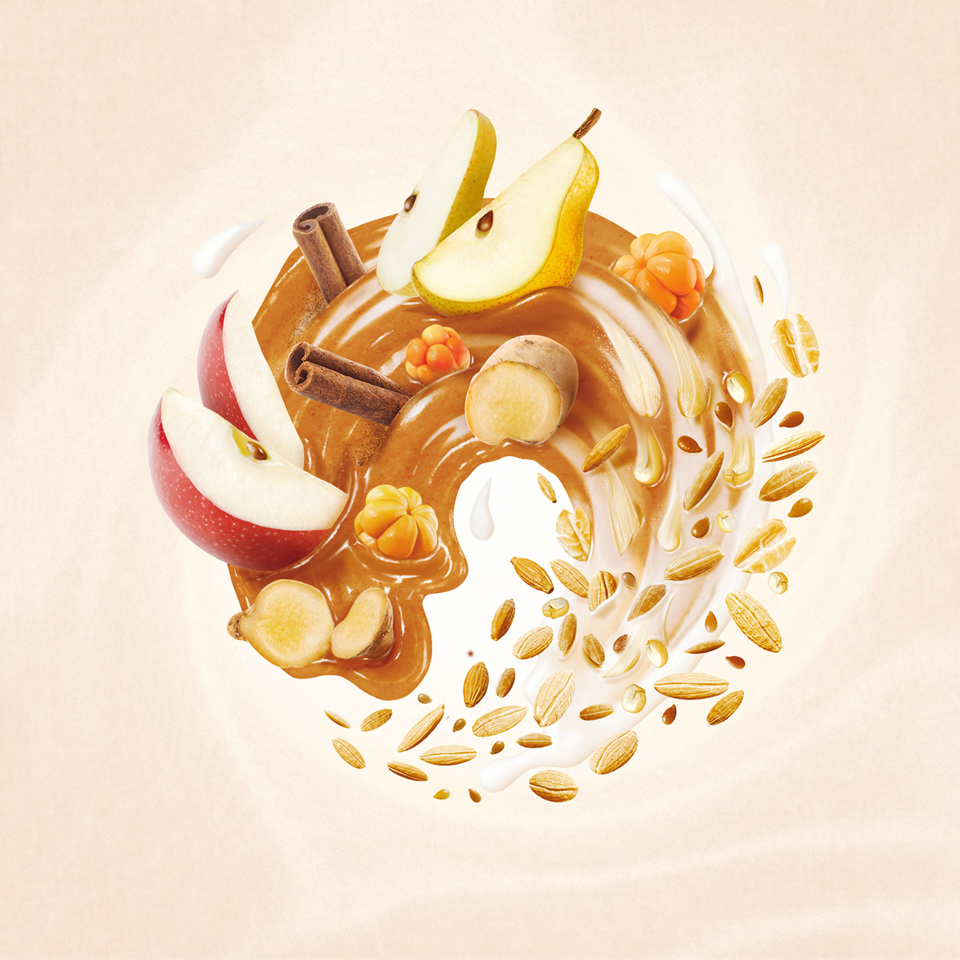 3D illustration key visuals for Skur Yogurt with fruits made on Cinema 4D and Red Shift