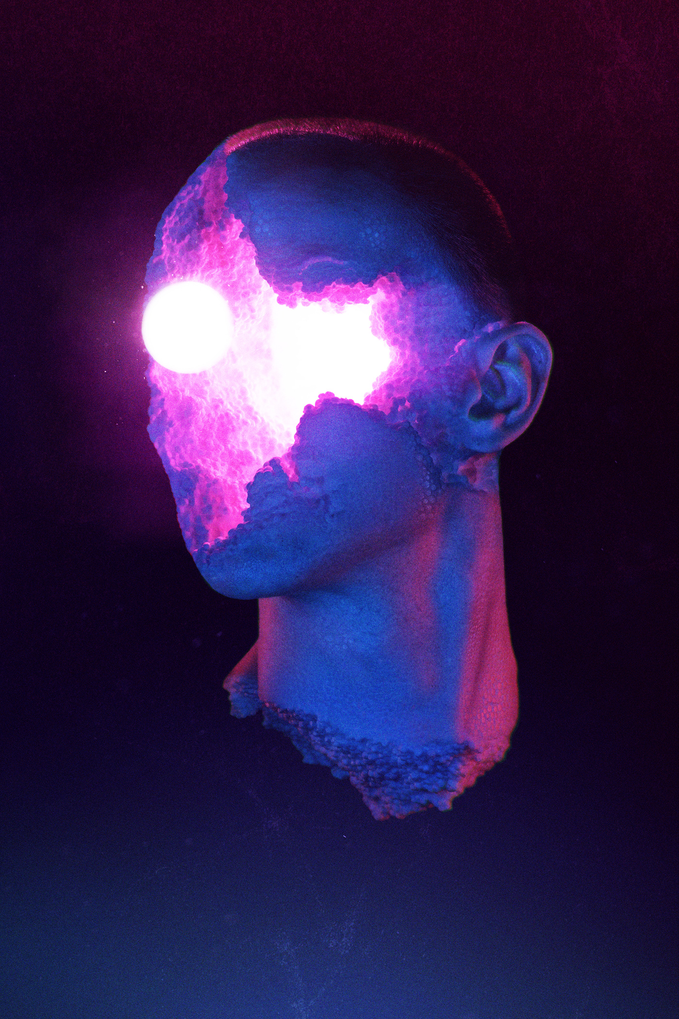 color Composite gels glow led orb portrait Styrofoam texture weird