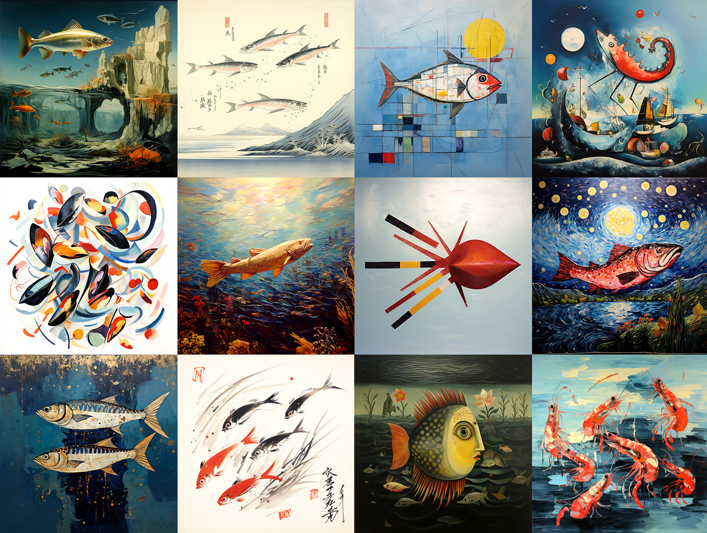 neural network calendar art painting   fish editorial Ocean artist Digital Art  midjourney
