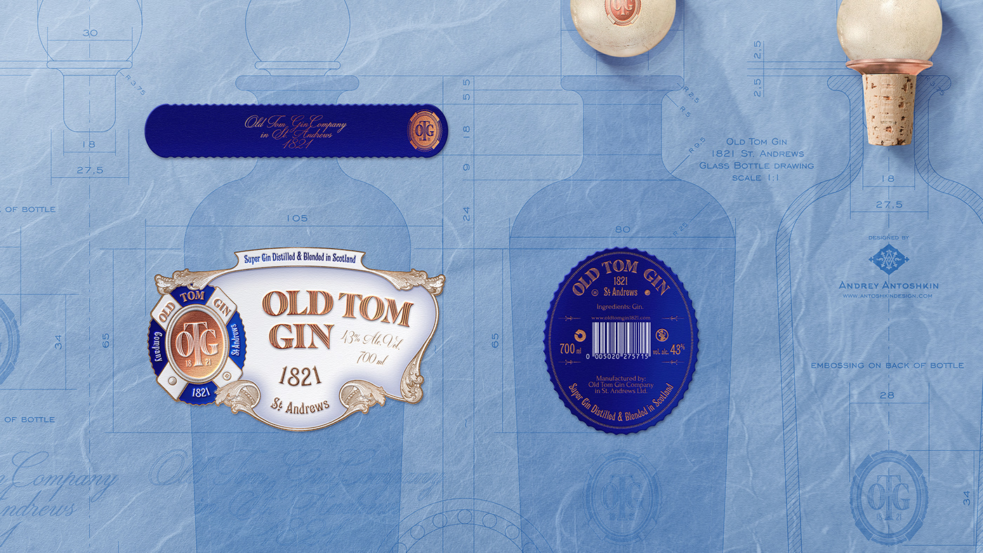 OLD TOM GIN st. andrews Packaging branding  identity Andrey Antoshkin label design