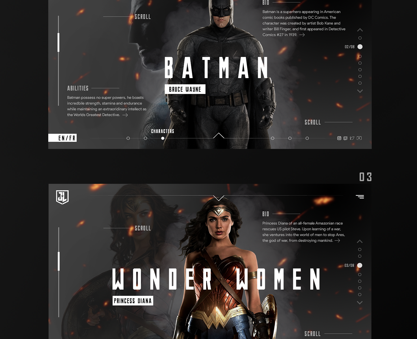 justice league dc marvel Cinema batman superman wonderwomen ui design UX design mobile design