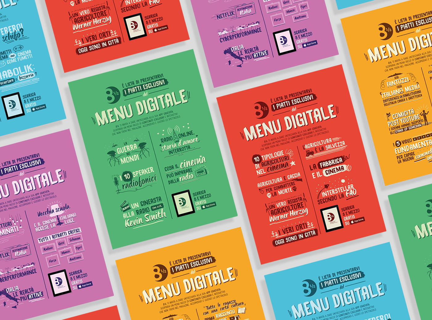 editorial iPad illustrations magazine digital app type inspiration Cinema cinecitta Food  draw color poster