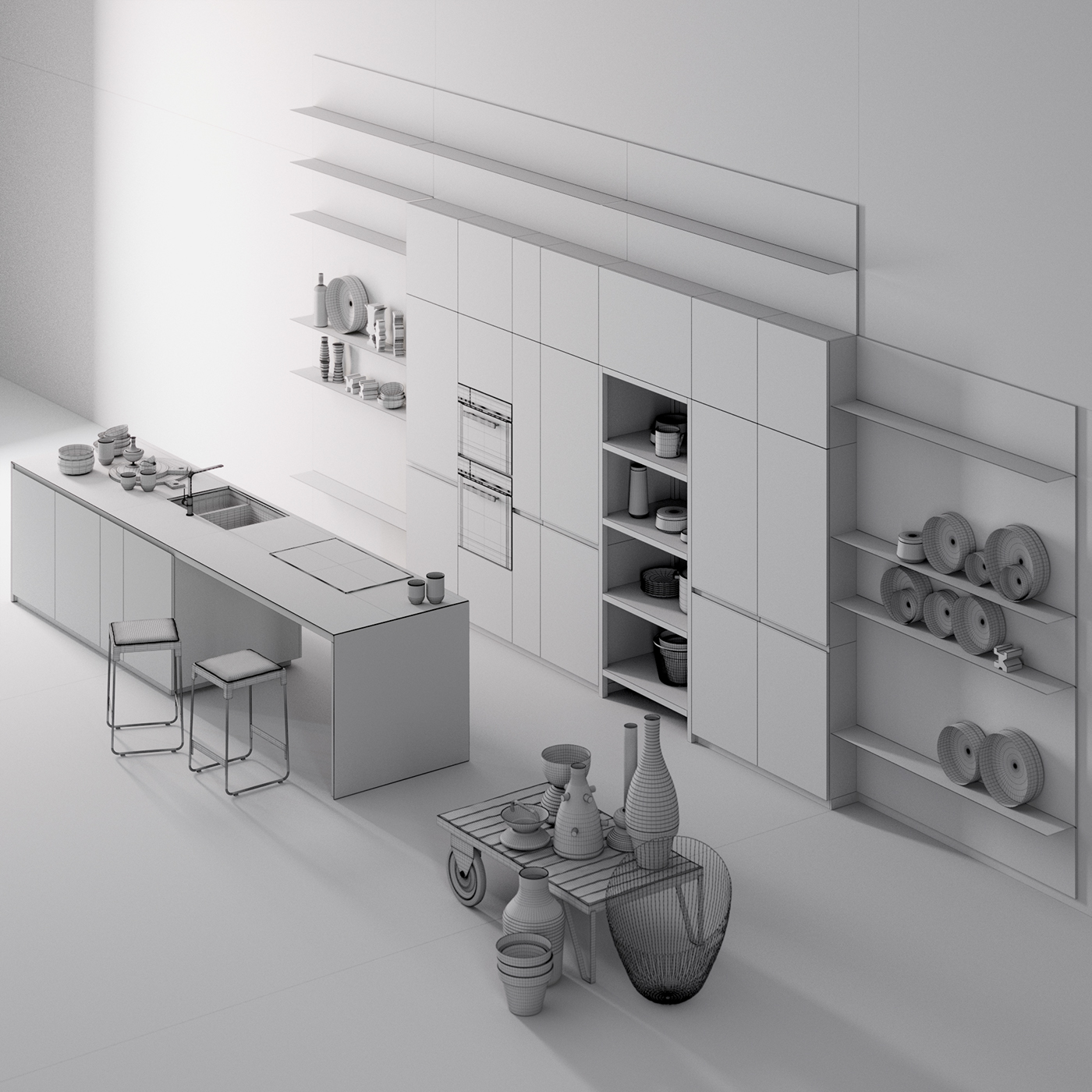 Valcucine coronarenderer kitchen furniture CGI Render