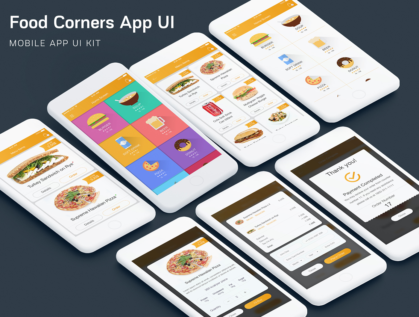 Food  restaurant app ui kit quick premium vector clean Order ui ux