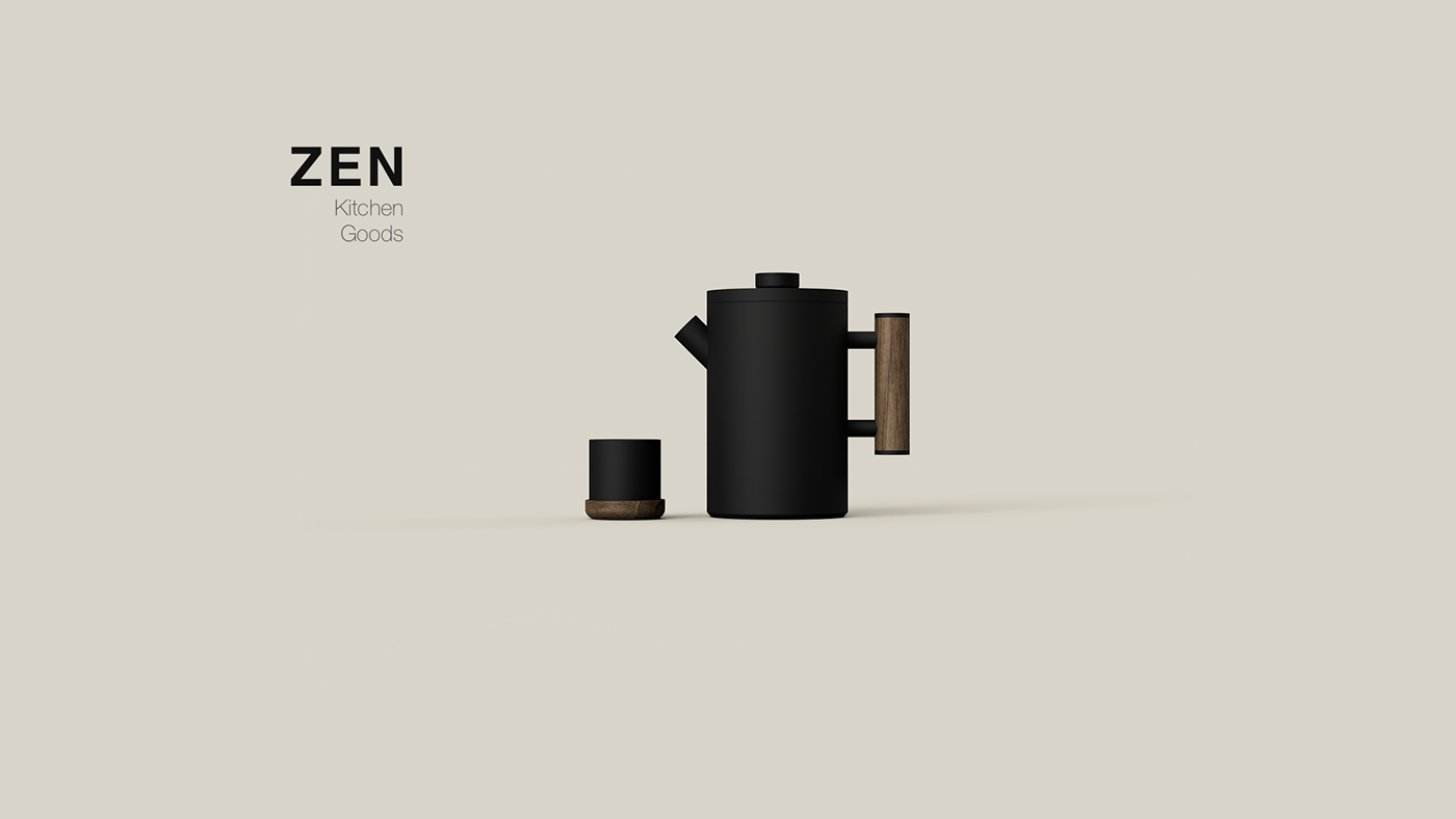 3D black coffee pot cup furniture industrial design  kitchen metal tea pot wood