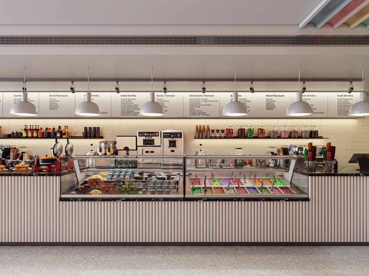 ice cream icecream icecreamshop waffle restaurant shop modern interior design  visualization Render