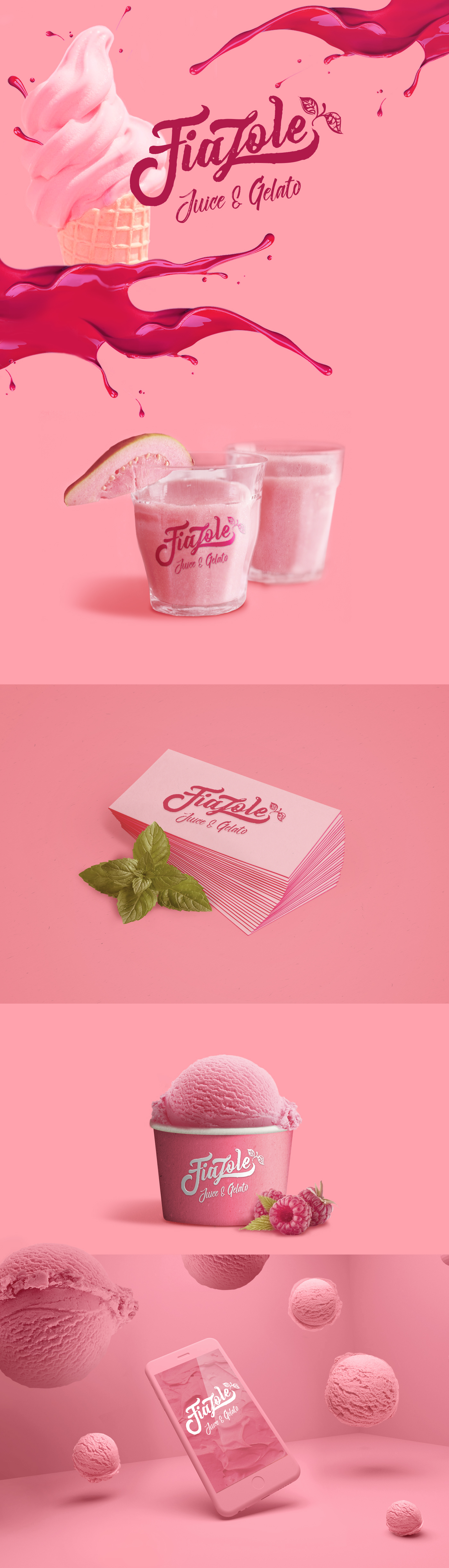 fiazole juice Gelato brand logo pink fresh lettering natural ice cream