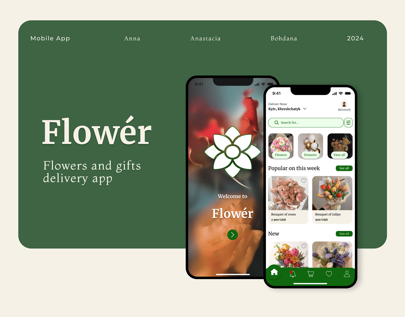flower Mobile app UI/UX Figma user interface ui design app delivery app logo