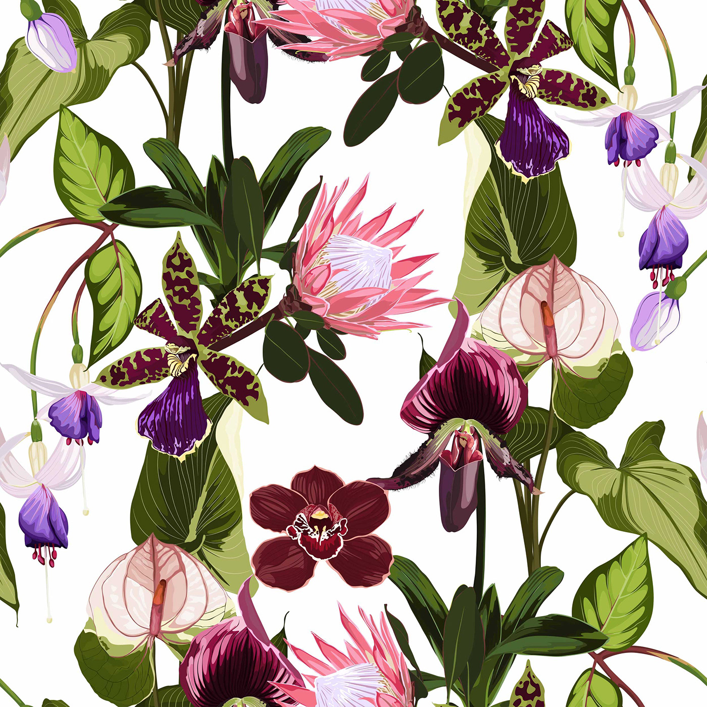 exotic fabric Flowers orchids printable texture Tropical
