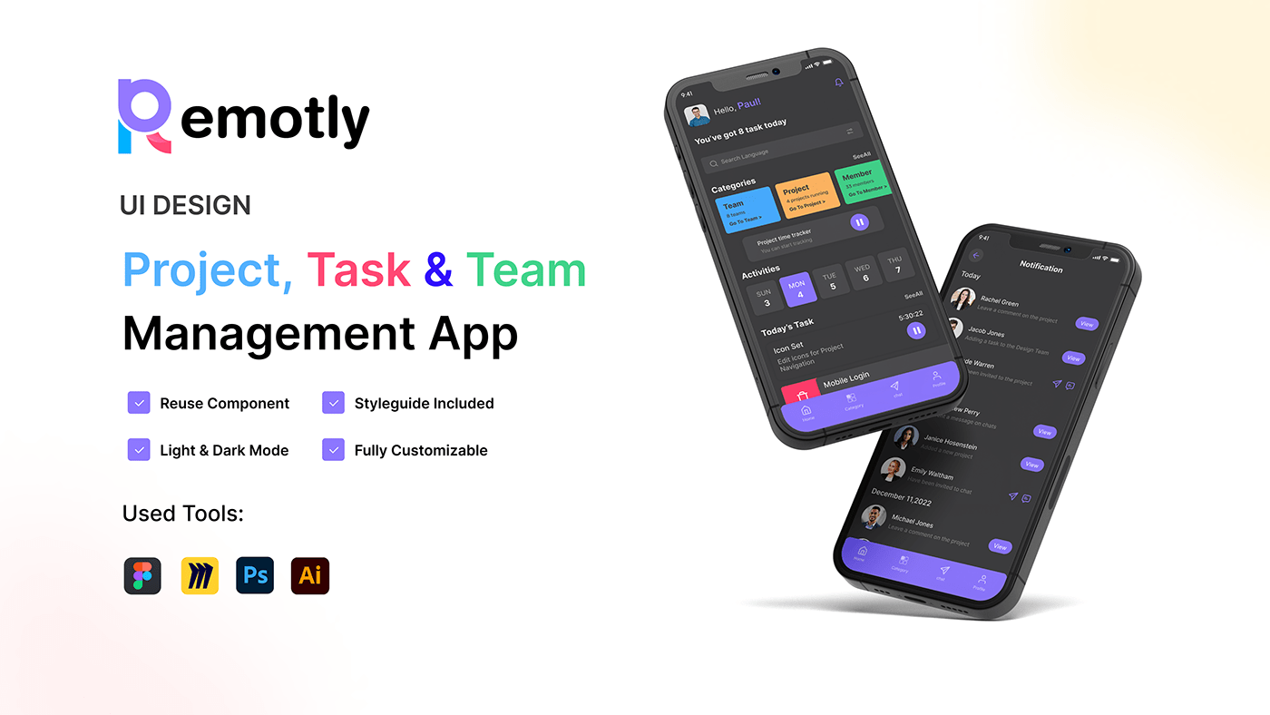 Project Management remotly app task management app team management app trendy case study ui ux User Experience Design user interface design mobile app design Case Study