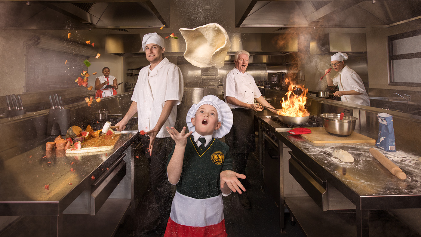 Advertising  chef cooking school Fun fire Digital Art  Composite photoshop