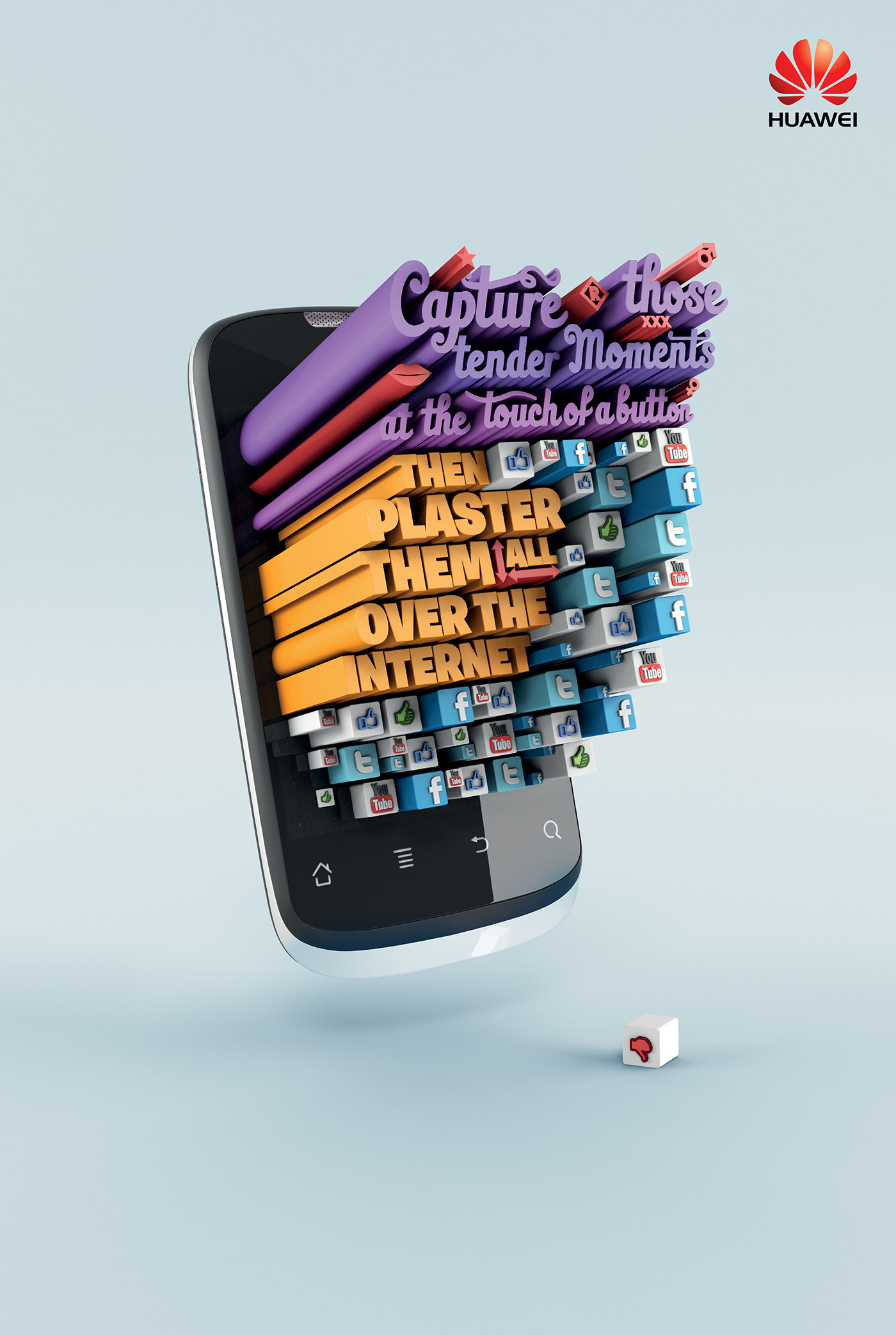 mobile phone 3D typography campaign bieber Fun Darren Cole DC DESIGN AND THINGS graphic design  huawei poster