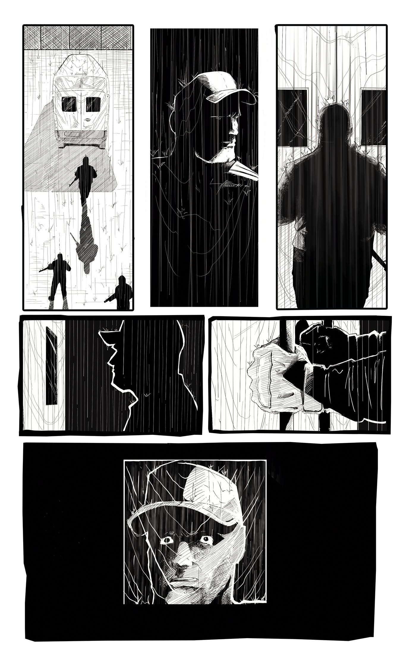 noir ink Film   dark storyboard sketch artwork digital illustration concept art black and white comics