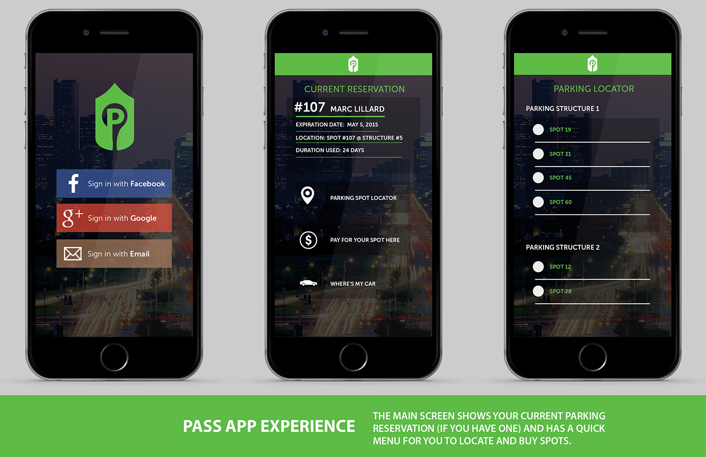 user Interface Experience app design pass Park car phone mobile