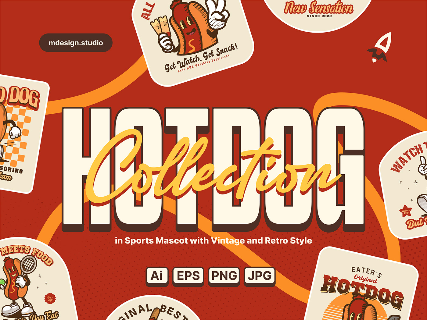 hotdog Fast food restaurant menu Food  visual identity vintage logo Retro 80s vintage