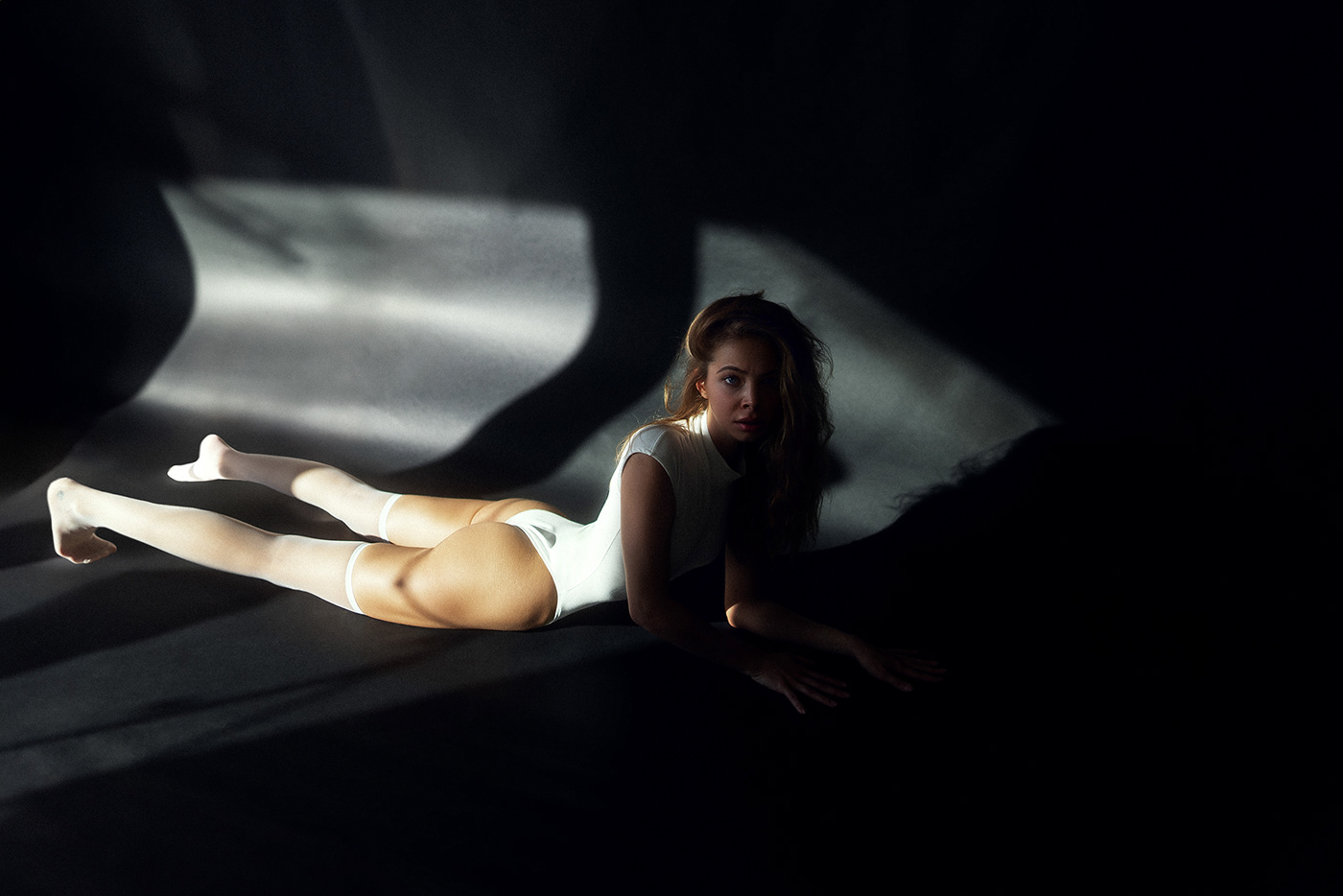 person portrait body indoor black background posing woman girl