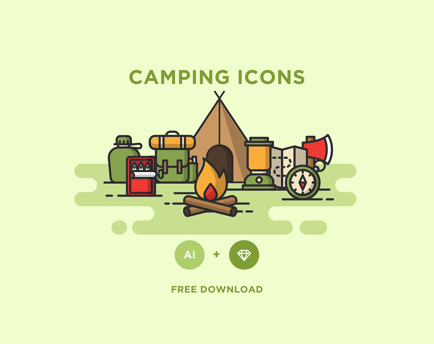 free icons free download Icon flat camping free icon backpack pressure lamp map