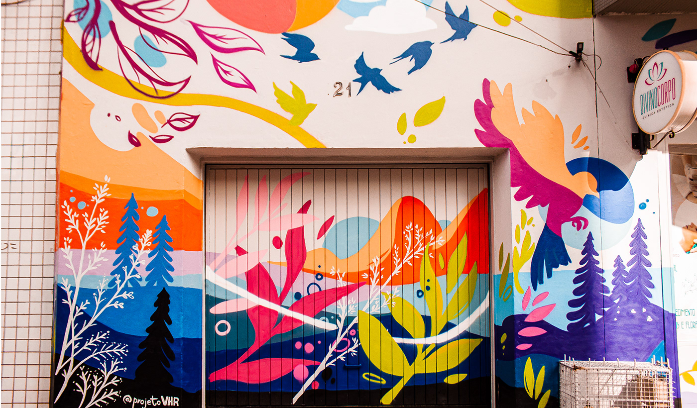 Decoraçã design environmental fachada graphic design  Ilustração Mural porto alegre spray tinta