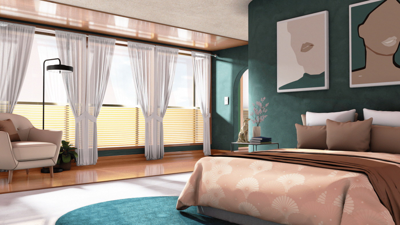 3D animation  CG design furniture design  pastel Retro room set design  Tonic DNA
