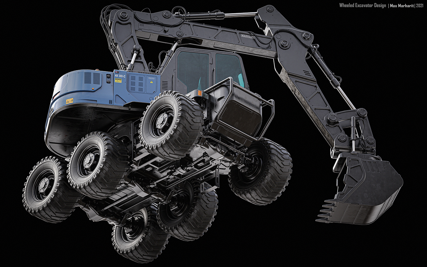 3D concept design Excavator futuristic Heavy industrial machine marharit Vehicle