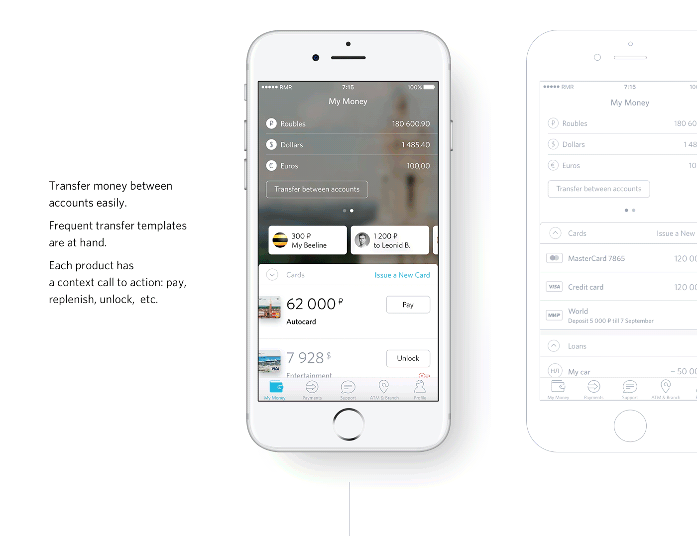 Fintech mobile app ux/ui redmadrobot redesign awesome Bank blue finance