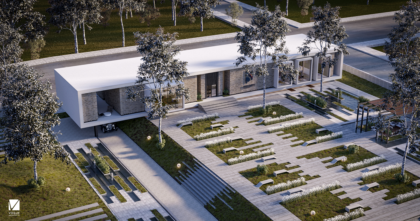architecture exterior Office corona render  3d max Landscape Architecture  Vogue Architects