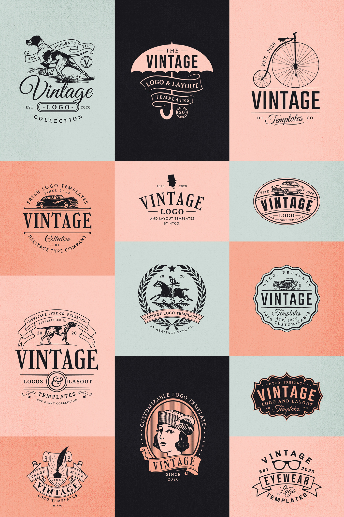 A collection of vintage logo templates