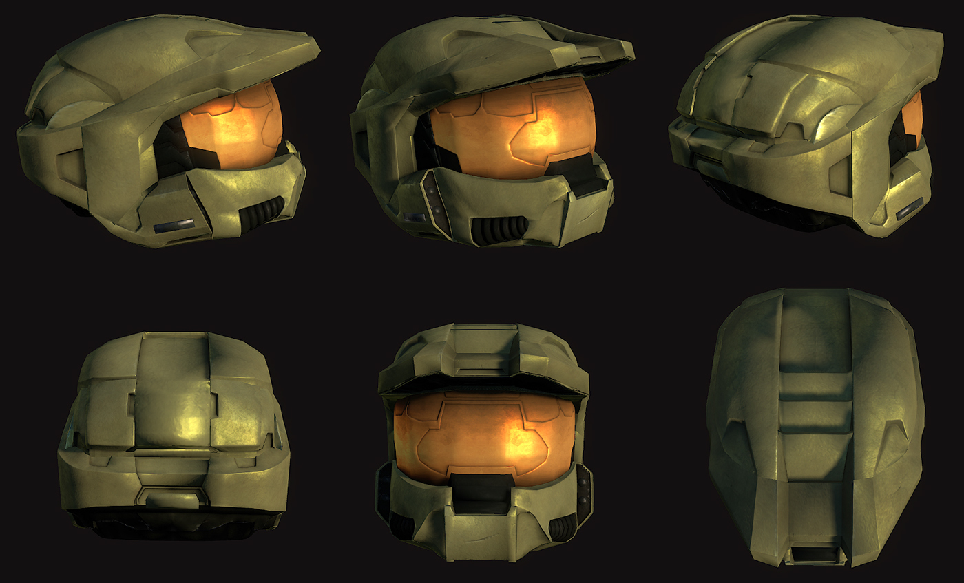 Halo 3's Master Chief helmet with slight damage. 