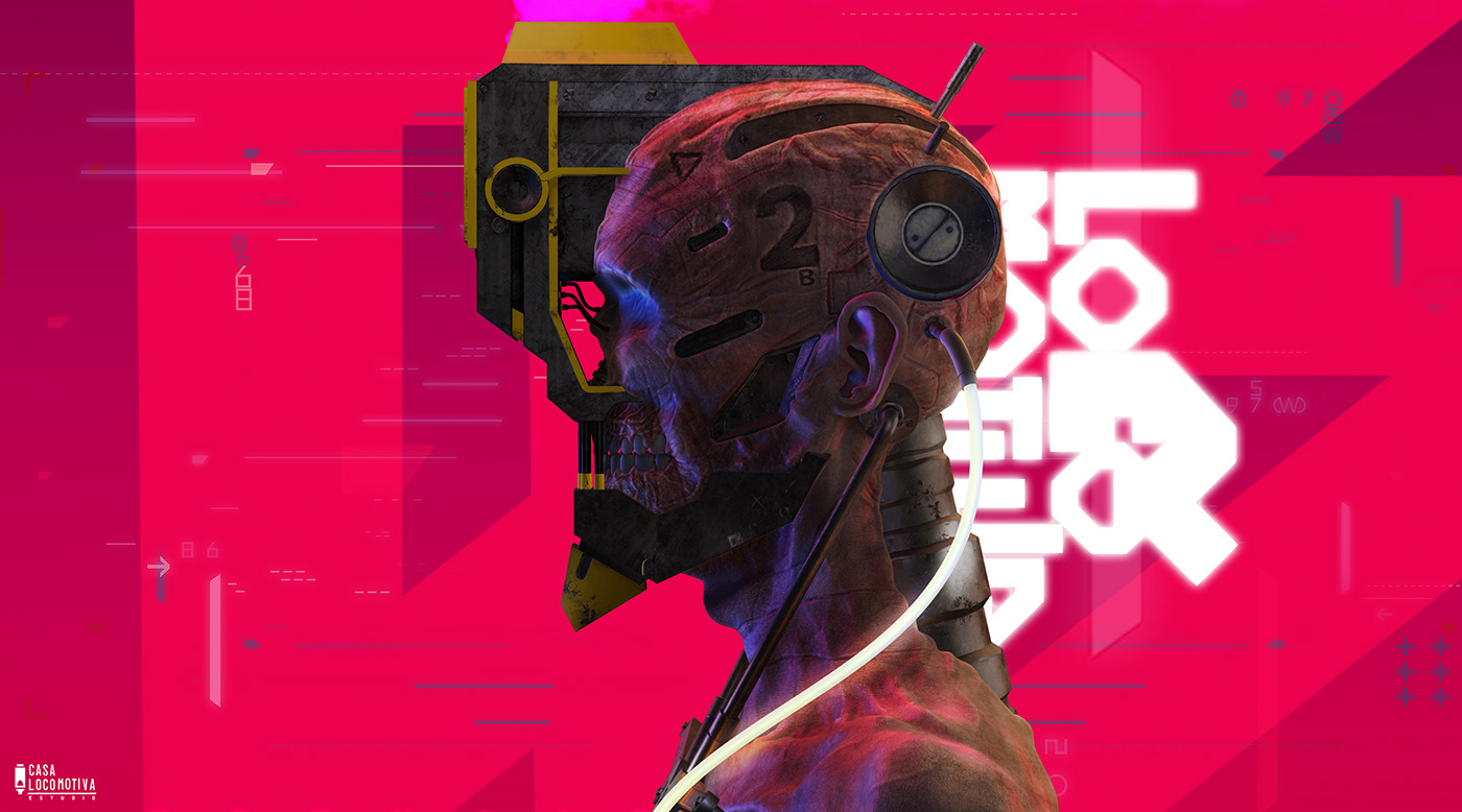 3D Cyberpunk futuristic head metal robot robotic sci-fi skull Technology