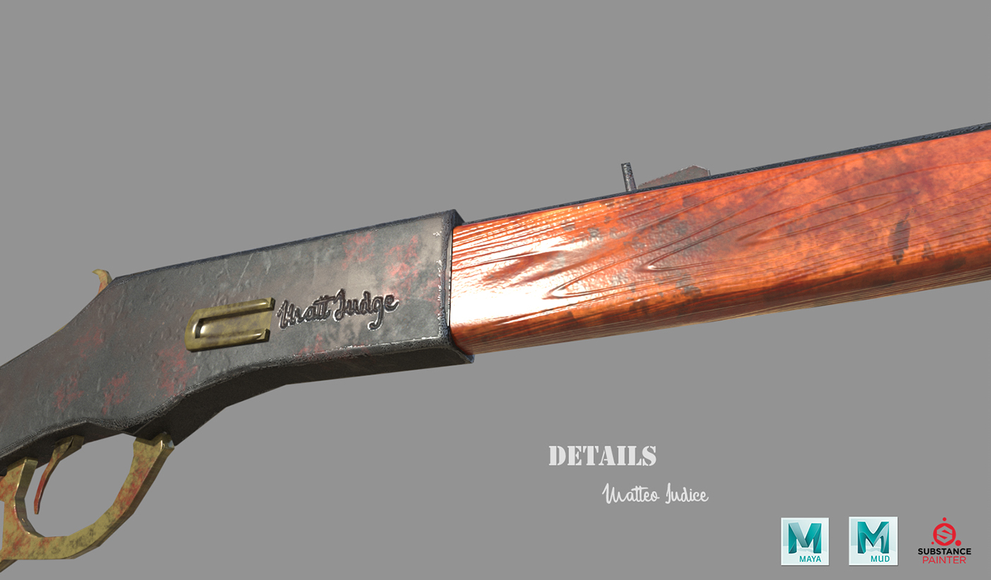 weapon.3d Winchester 1873 model Maya Mudbox subtsance painter texture wood ww2 War