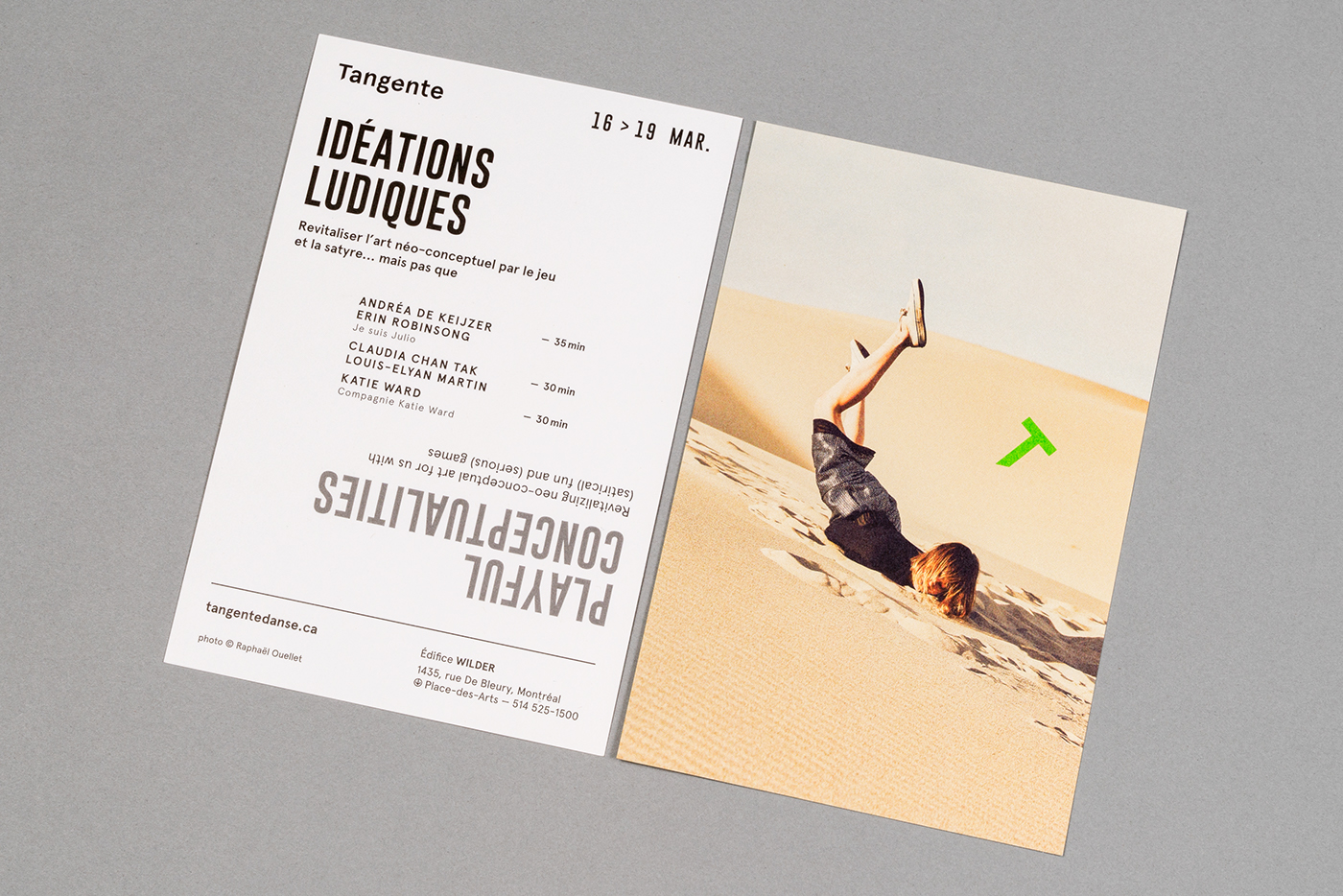 contemporary billingual postcards model danse pantone neon
