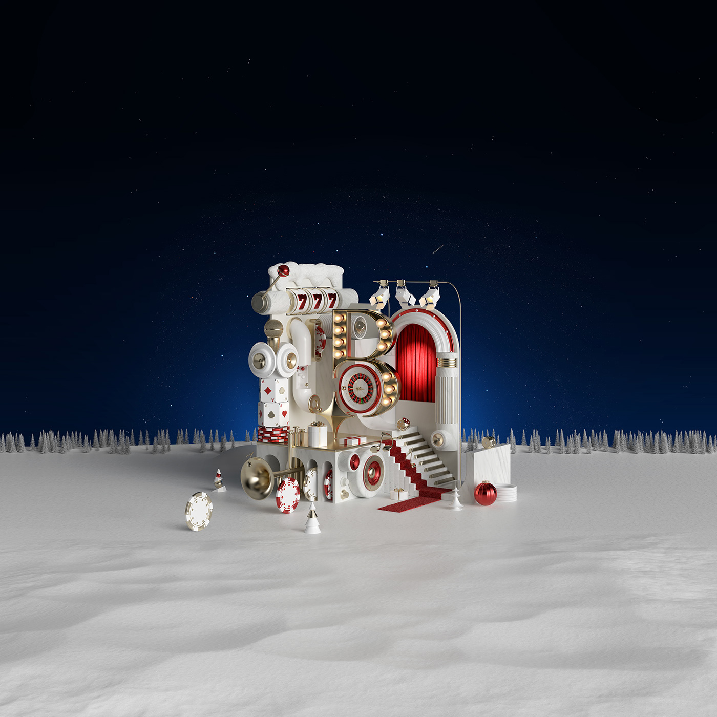 3D animation  artwork c4d Christmas Digital Art  motion new year snow winter